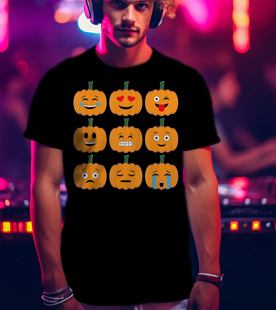 Pumpkin Emoji Collection Pumpkins Emotic Faces Halloween T-Shirt