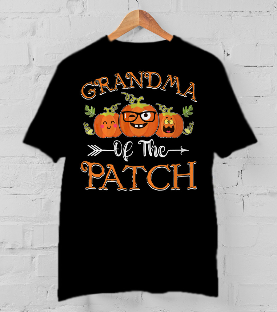 Grandma Of The Patch Cute Pumpkin Faces With Glasses And Arrow T-Shirt
