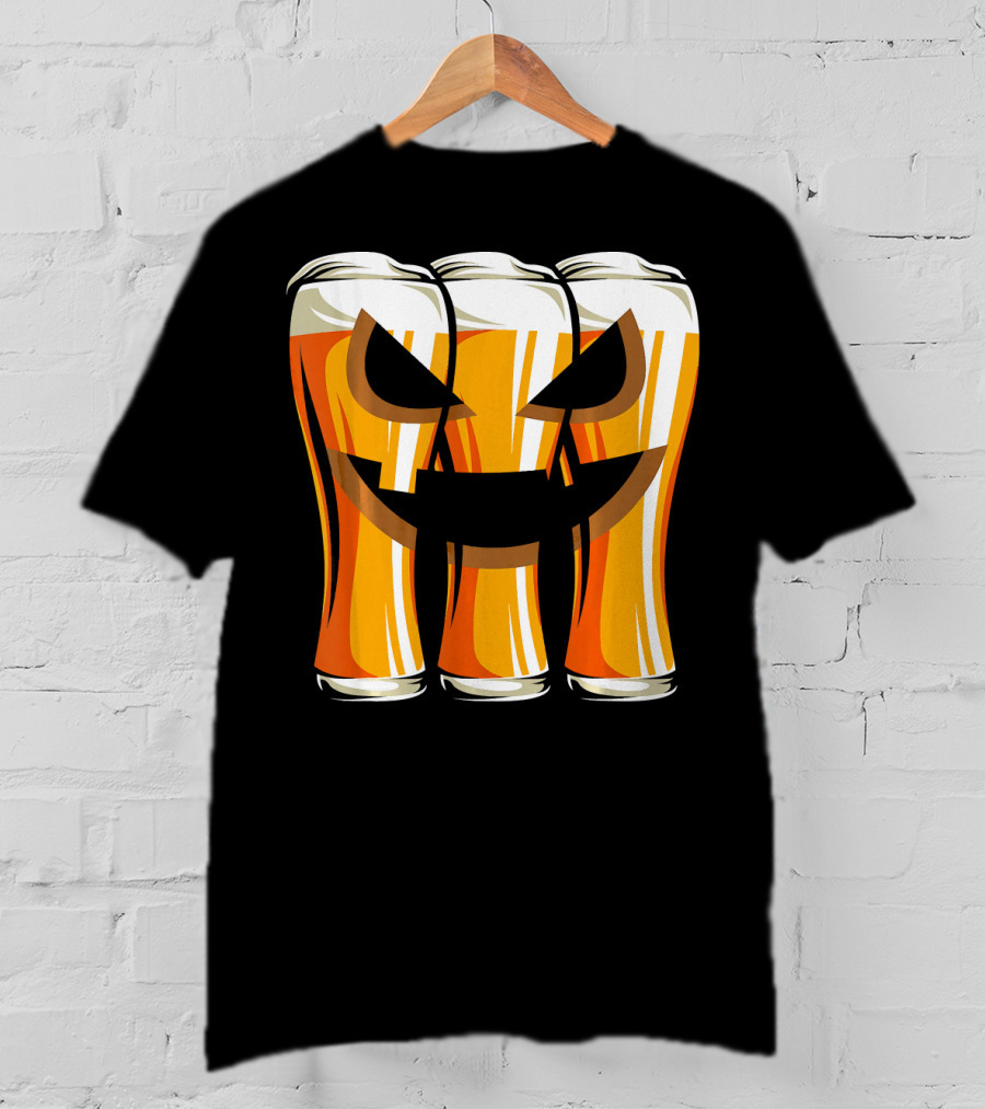 Halloween Pumpkin Beer Glasses Funny Drinking Scary T-Shirt