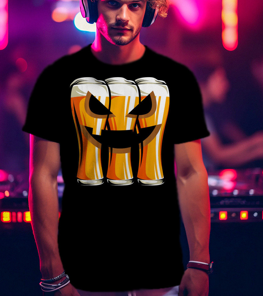 Halloween Pumpkin Beer Glasses Funny Drinking Scary T-Shirt