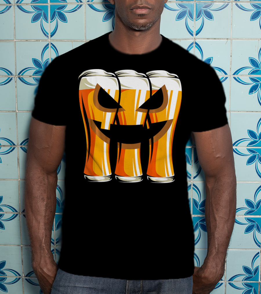 Halloween Pumpkin Beer Glasses Funny Drinking Scary T-Shirt