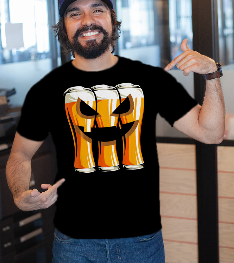 Halloween Pumpkin Beer Glasses Funny Drinking Scary T-Shirt