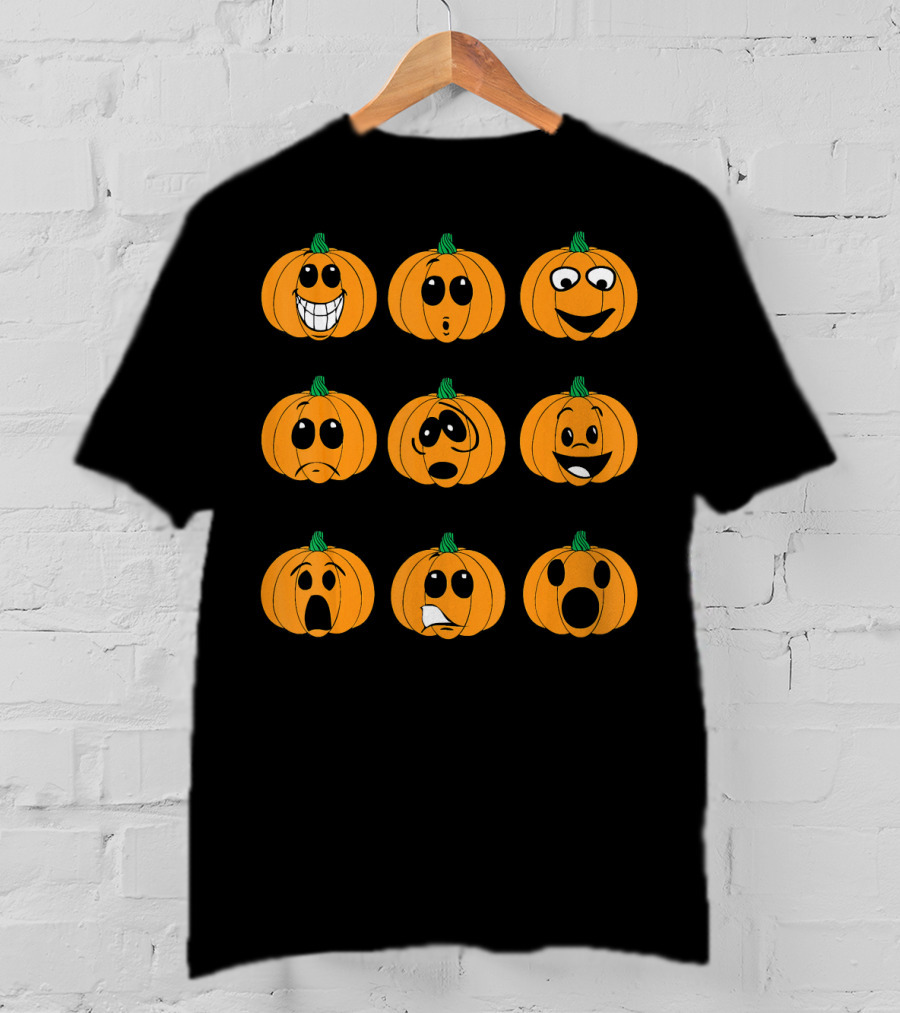 Funny Pumpkin Faces Emotions Chart Halloween T-Shirt