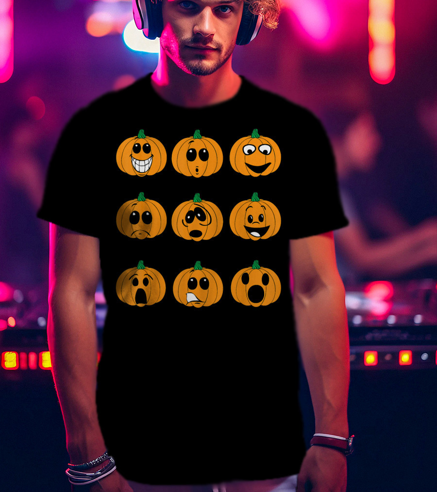 Funny Pumpkin Faces Emotions Chart Halloween T-Shirt