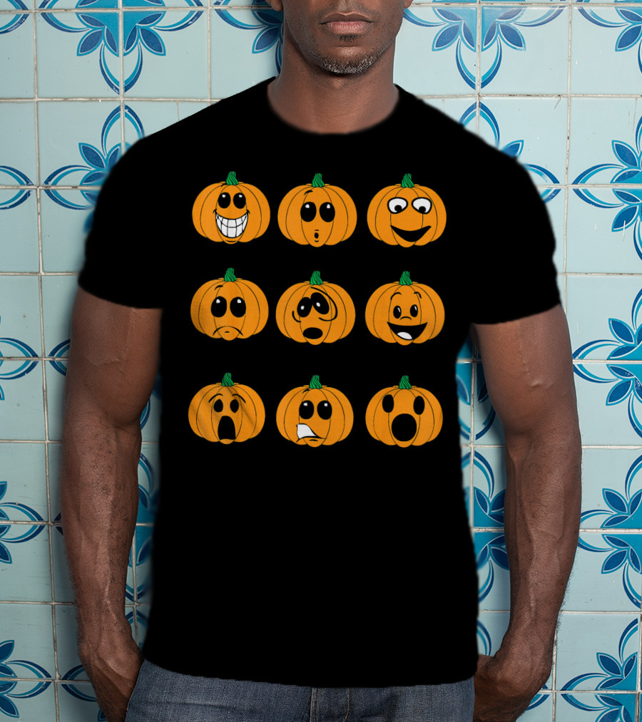 Funny Pumpkin Faces Emotions Chart Halloween T-Shirt