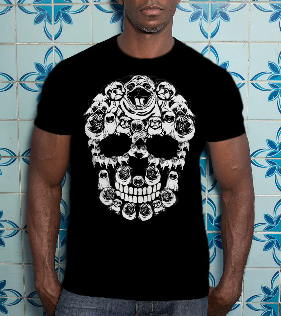 Pug Skull Made Of Dog Faces Halloween T-Shirt