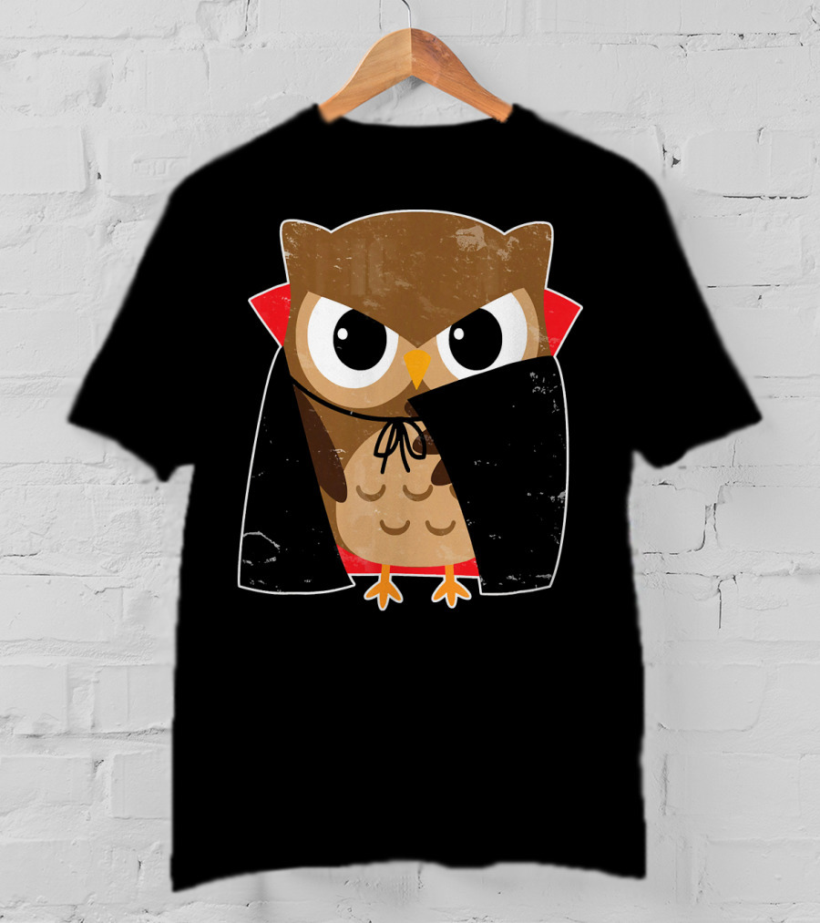 Halloween Owl Dressed As Dracula In Cape T-Shirt