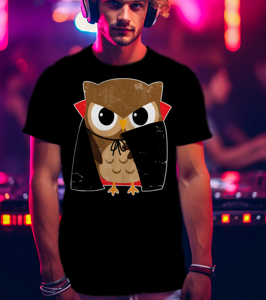 Halloween Owl Dressed As Dracula In Cape T-Shirt