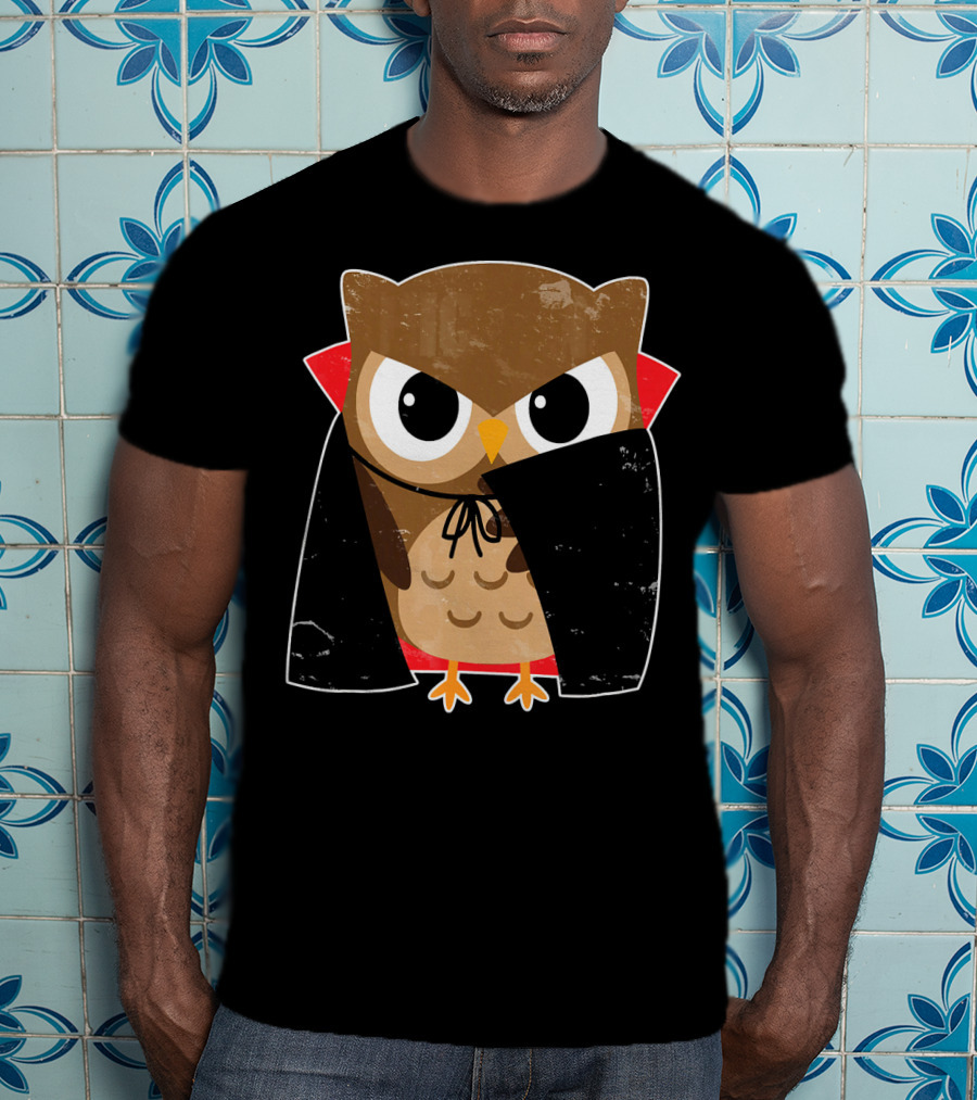 Halloween Owl Dressed As Dracula In Cape T-Shirt