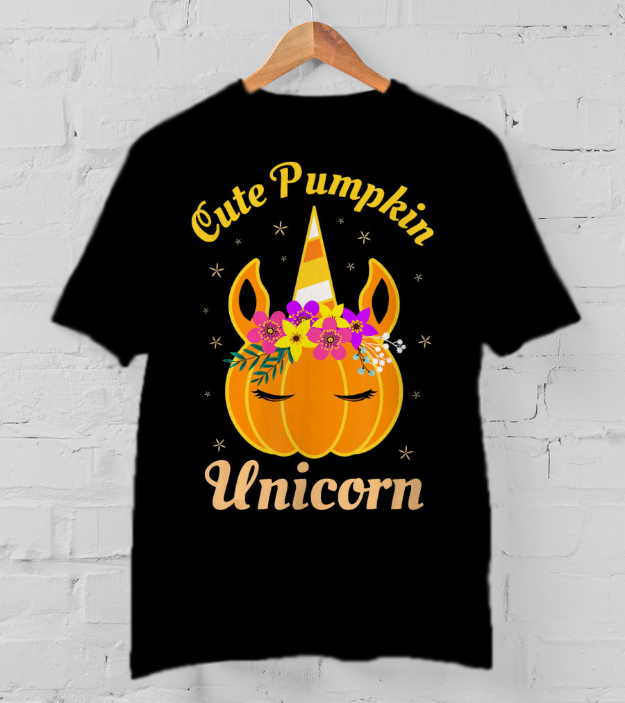 Cute Pumpkin Unicorn Kids Costume Trick Halloween Magic T-Shirt