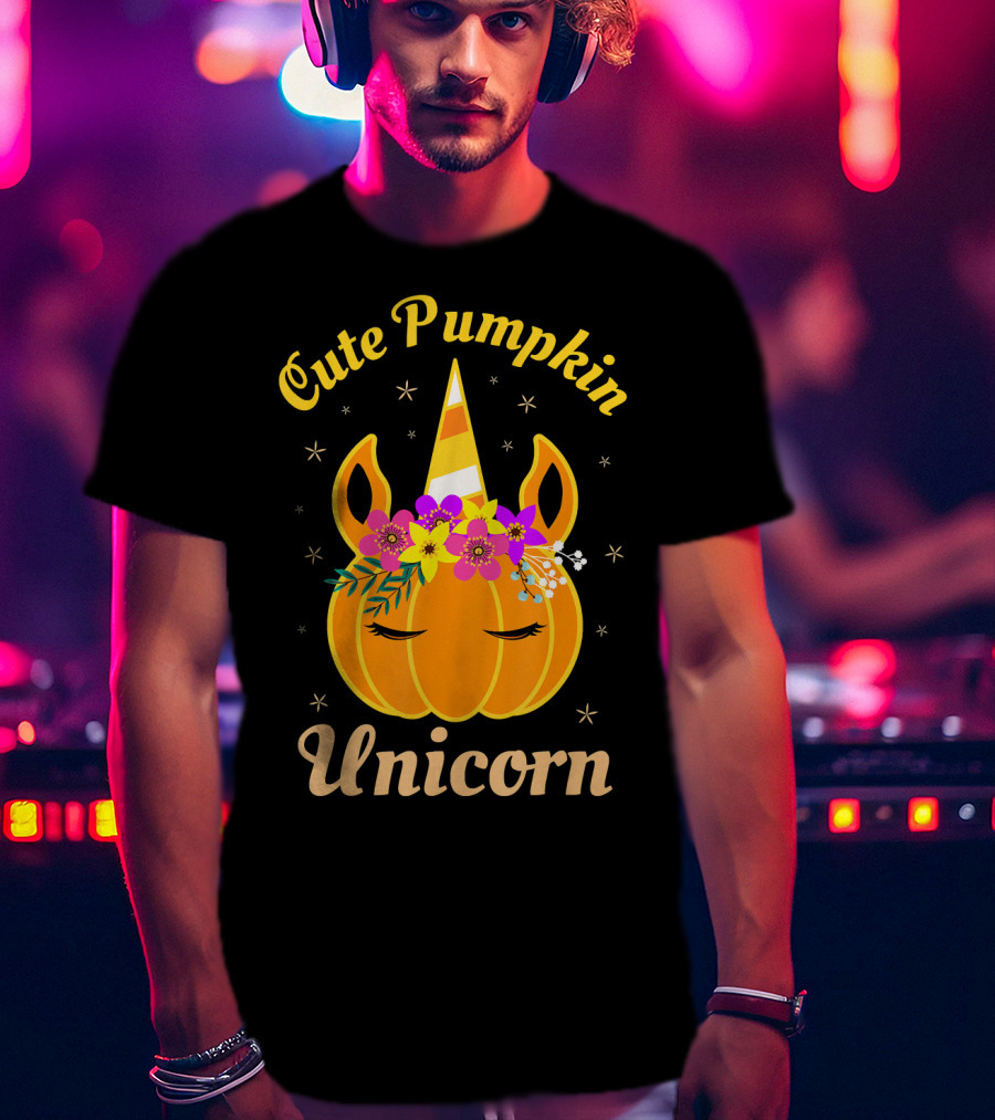 Cute Pumpkin Unicorn Kids Costume Trick Halloween Magic T-Shirt