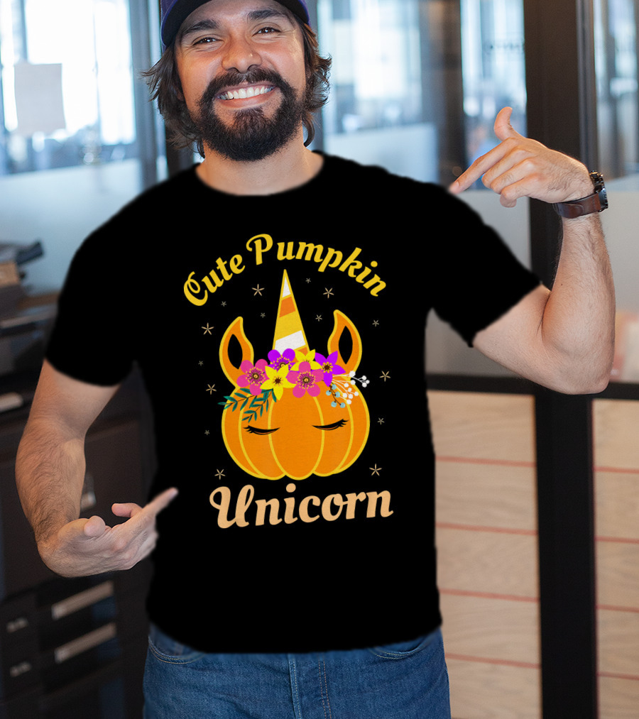 Cute Pumpkin Unicorn Kids Costume Trick Halloween Magic T-Shirt