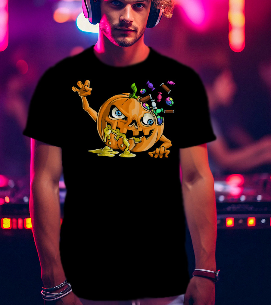 Zombie Pumpkin Funny Halloween Horror Scary Candy Explosion T-Shirt
