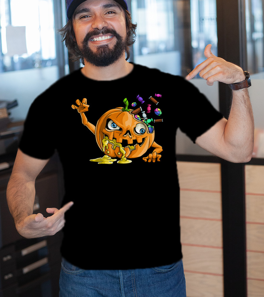 Zombie Pumpkin Funny Halloween Horror Scary Candy Explosion T-Shirt