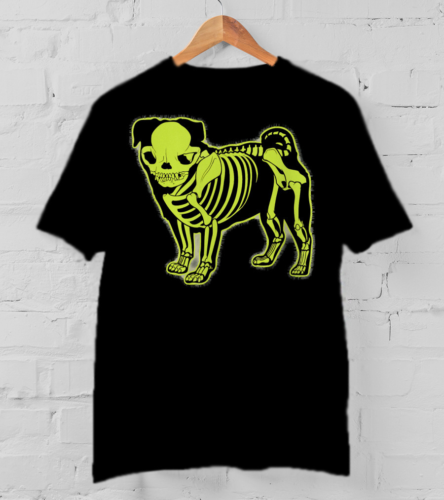 Pug Skeleton Neon Glow Canine Bones T-Shirt