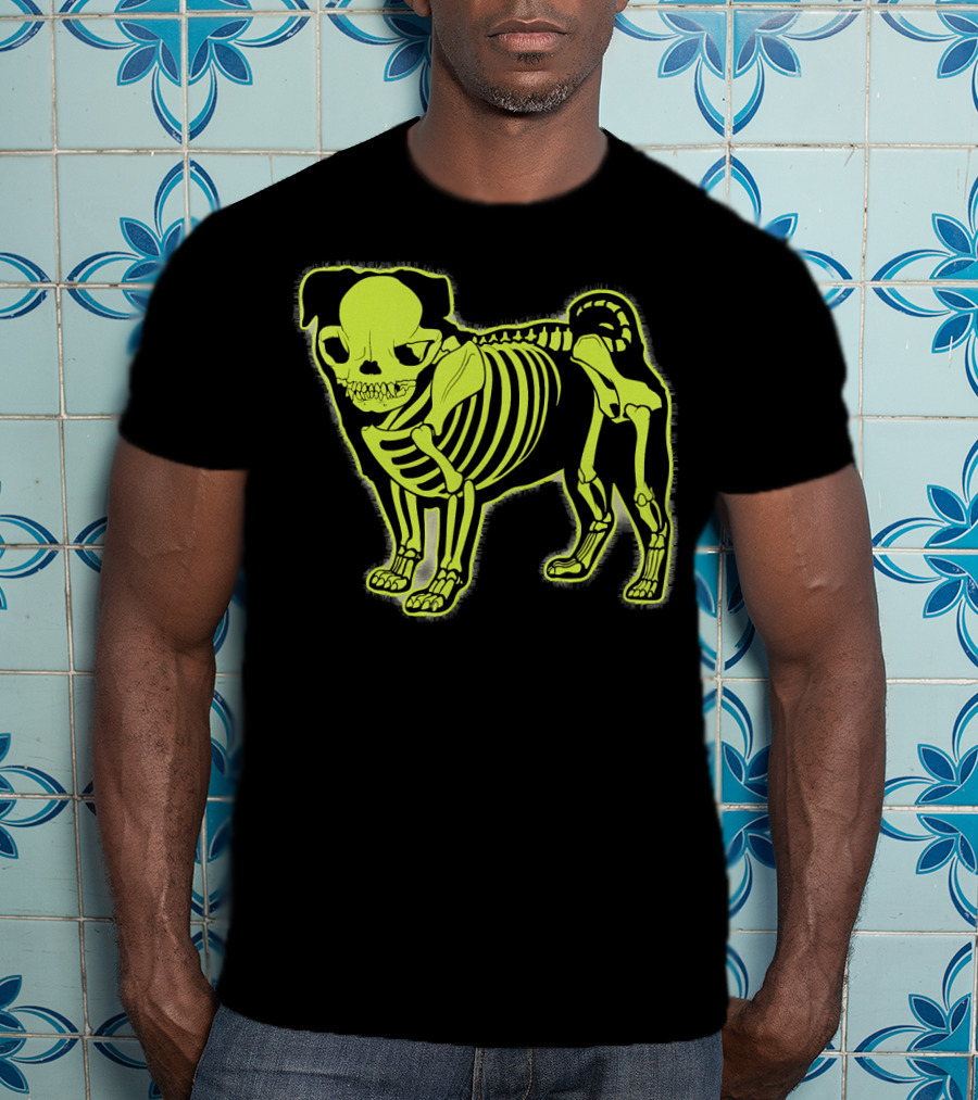 Pug Skeleton Neon Glow Canine Bones T-Shirt