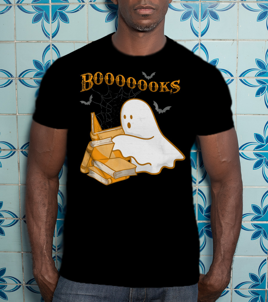 Booooooks Ghost Reading Bat Halloween Teacher T-Shirt