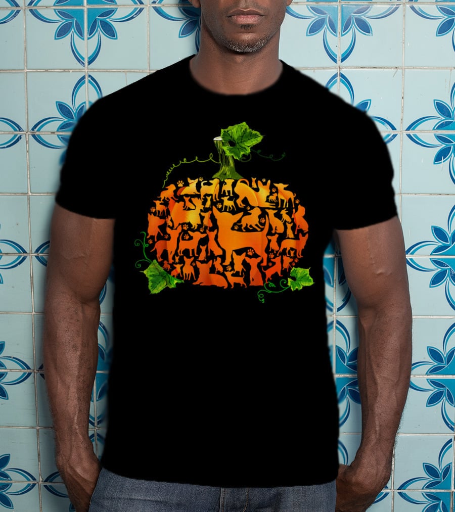 Pumpkin Chihuahua Dog Silhouette Collage T-Shirt