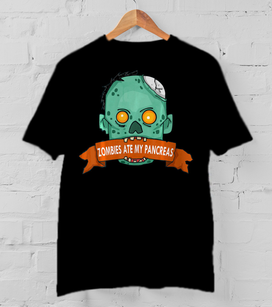 Zombies Ate My Pancreas Type 1 Diabetes Awareness Zombie Head T-Shirt