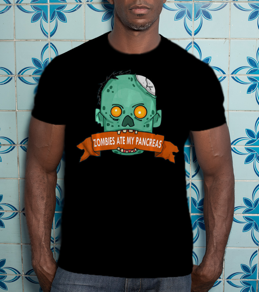 Zombies Ate My Pancreas Type 1 Diabetes Awareness Zombie Head T-Shirt