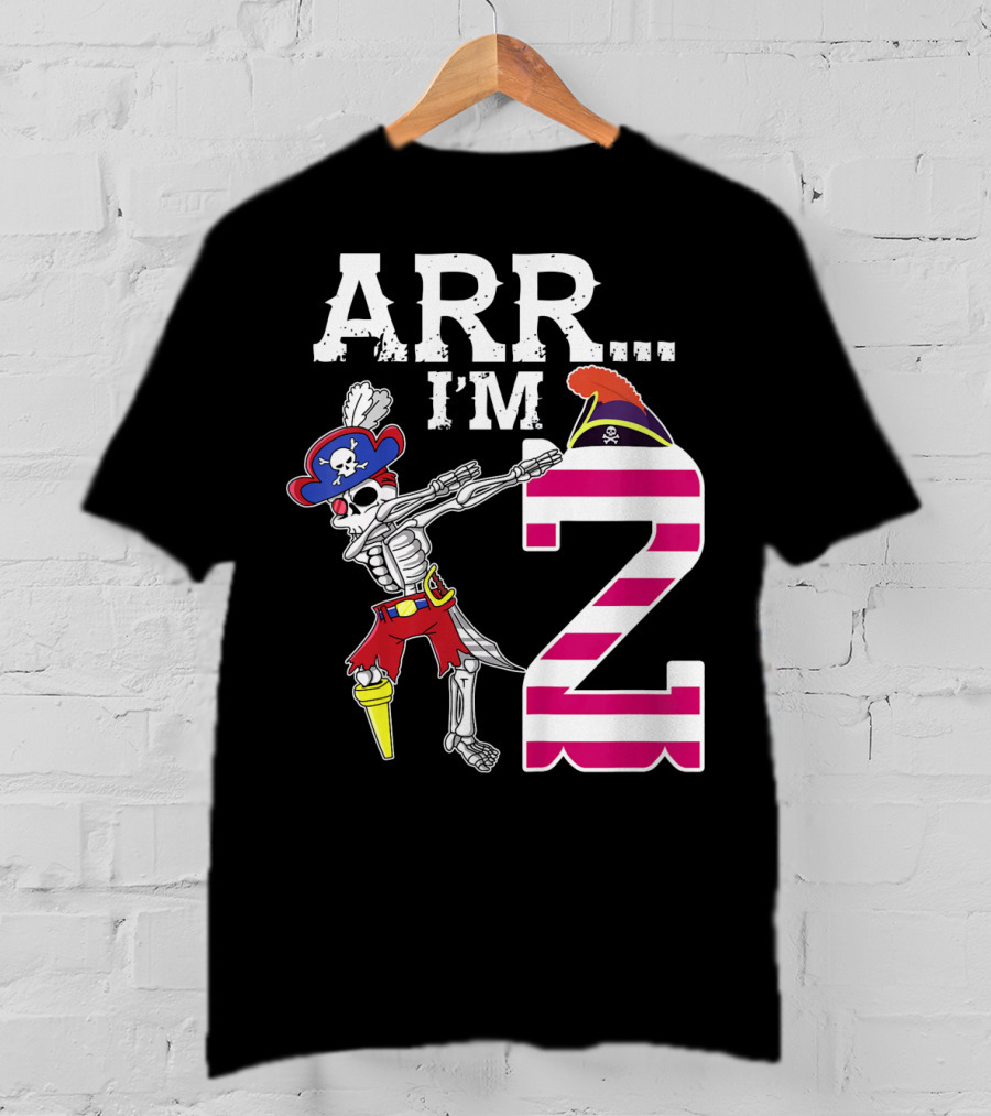 ARR Im 2 Pirate Skeleton Dab 2nd Birthday Party Kids T-Shirt