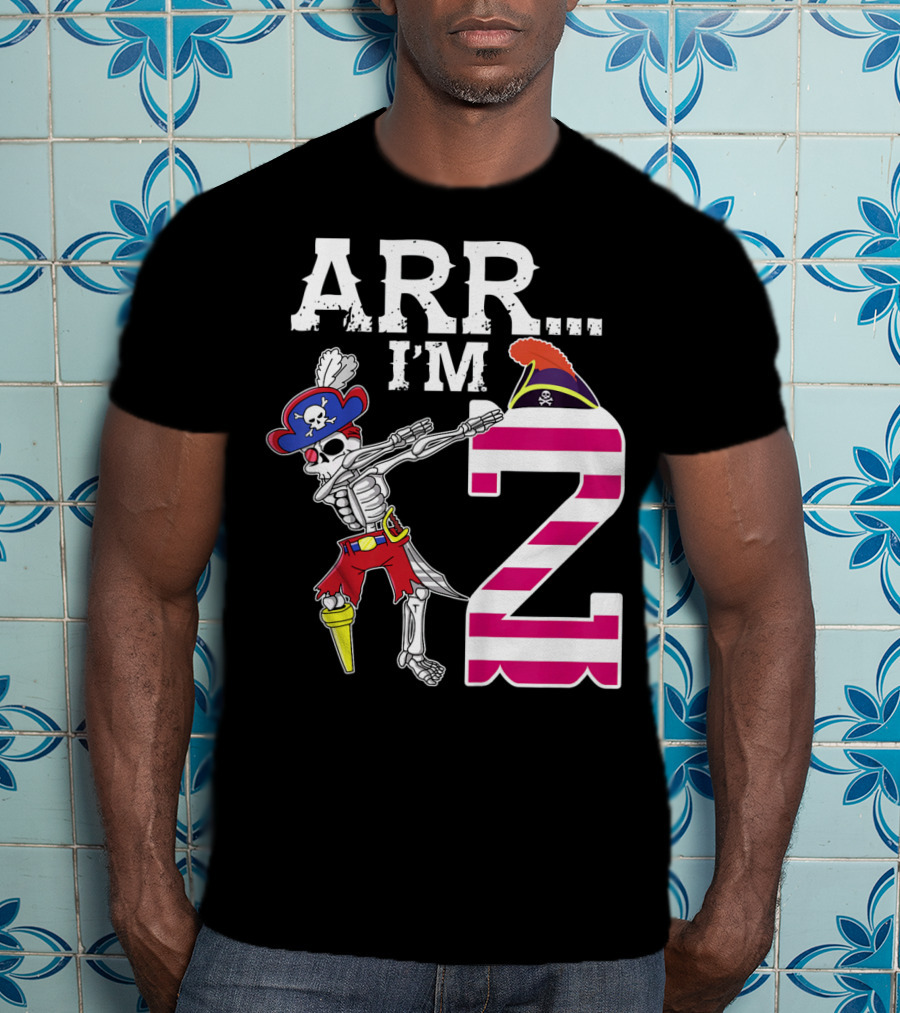 ARR Im 2 Pirate Skeleton Dab 2nd Birthday Party Kids T-Shirt