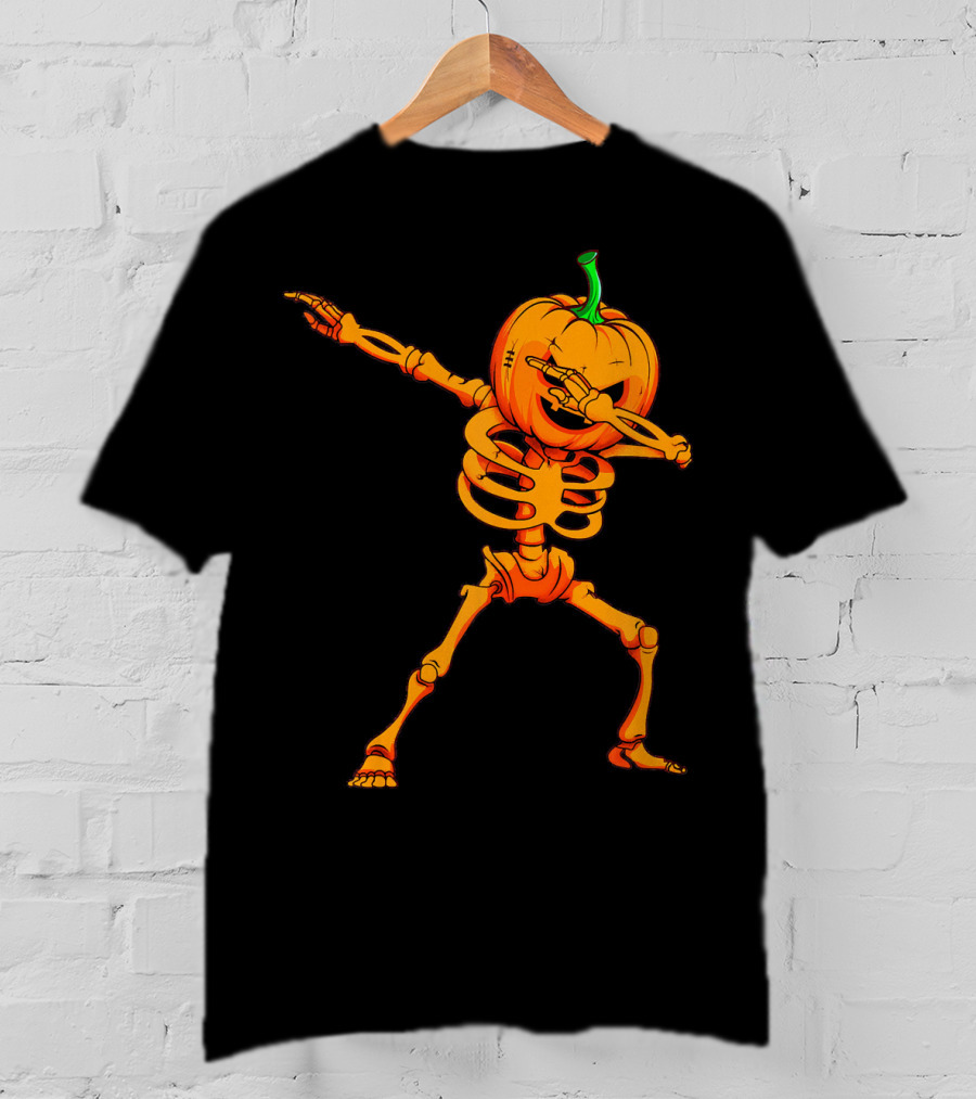 Dabbing Skeleton Pumpkin Halloween Dance T-Shirt