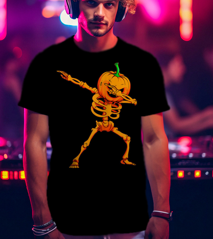Dabbing Skeleton Pumpkin Halloween Dance T-Shirt