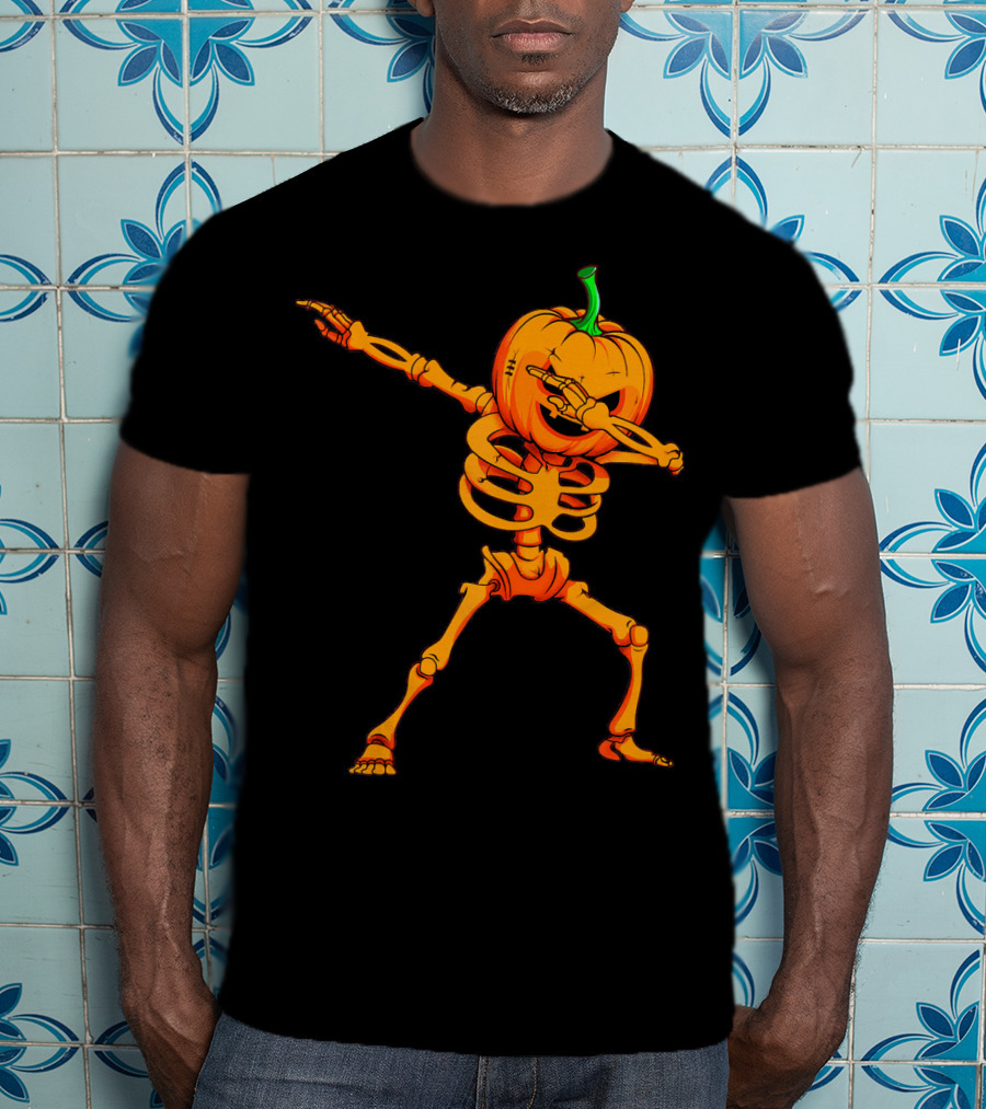 Dabbing Skeleton Pumpkin Halloween Dance T-Shirt