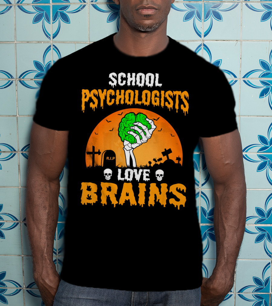 School Psychologists Love Brains Zombie Graveyard T-Shirt