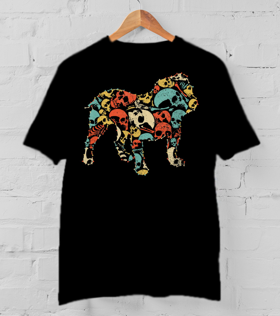 Old English Bulldog Colorful Skull T-Shirt