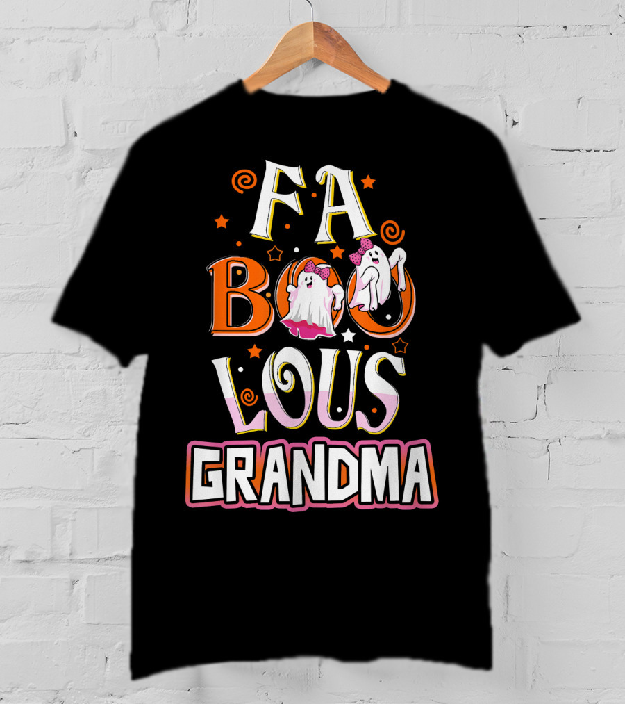 FA BOO Lous Grandma Ghosts With Bows Spirals And Stars T-Shirt