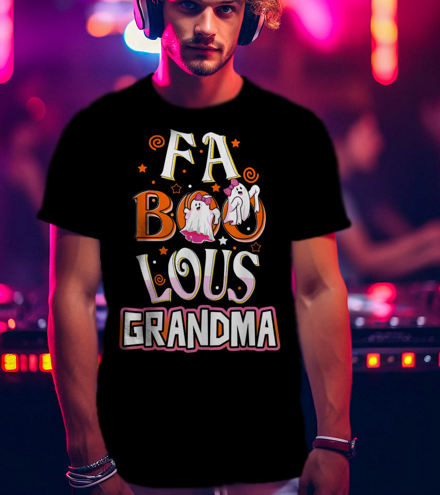 FA BOO Lous Grandma Ghosts With Bows Spirals And Stars T-Shirt