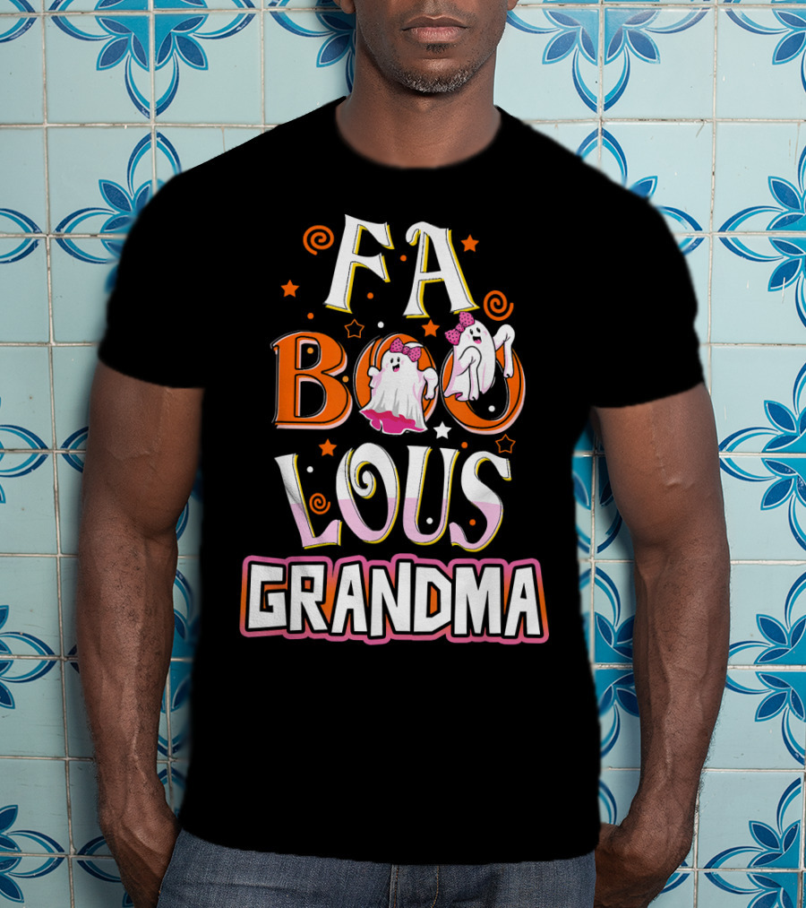 FA BOO Lous Grandma Ghosts With Bows Spirals And Stars T-Shirt