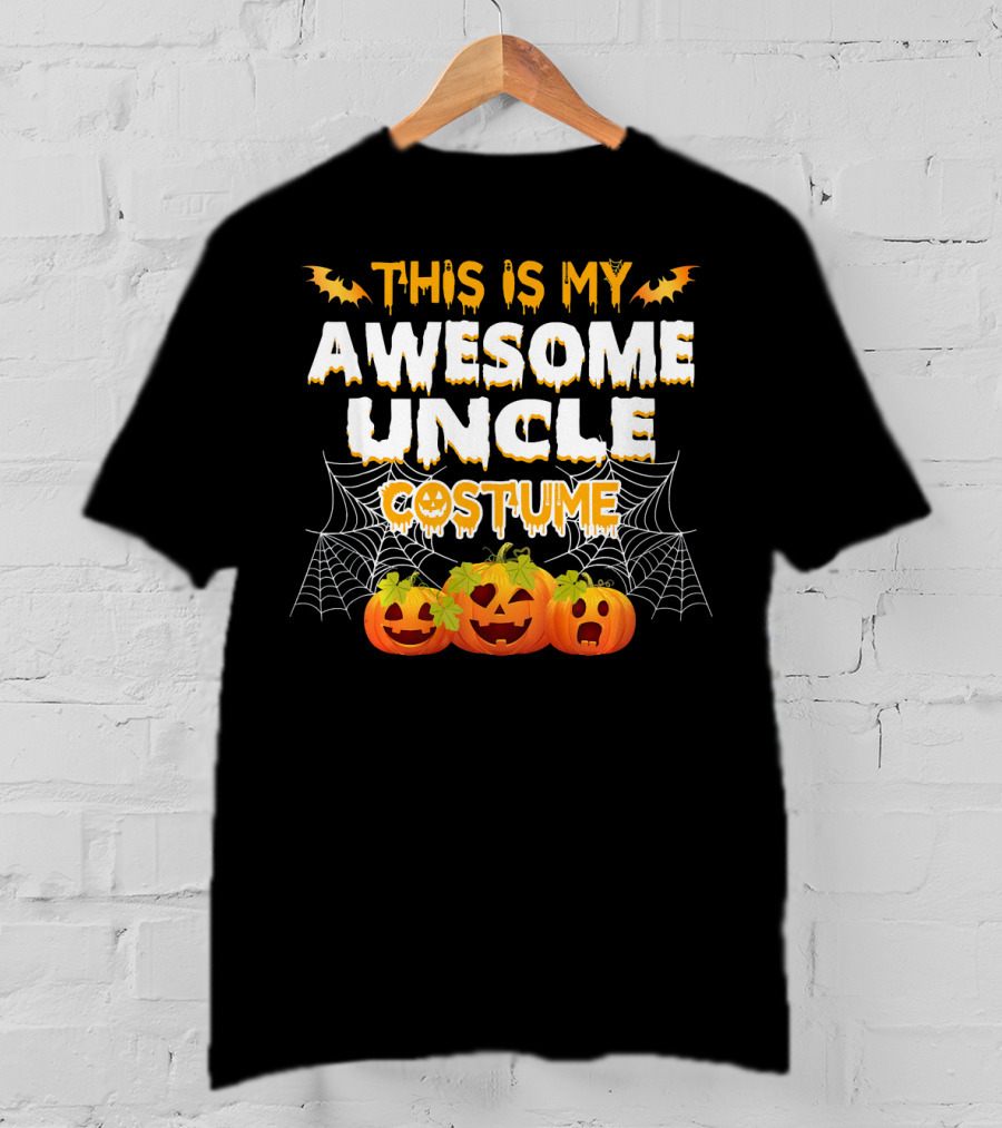 This Is My Awesome Uncle Costume Halloween Pumpkins Bats Cobwebs T-Shirt