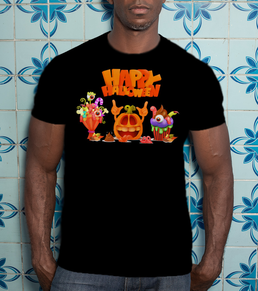 Happy Halloween Candy Pumpkin Characters T-Shirt