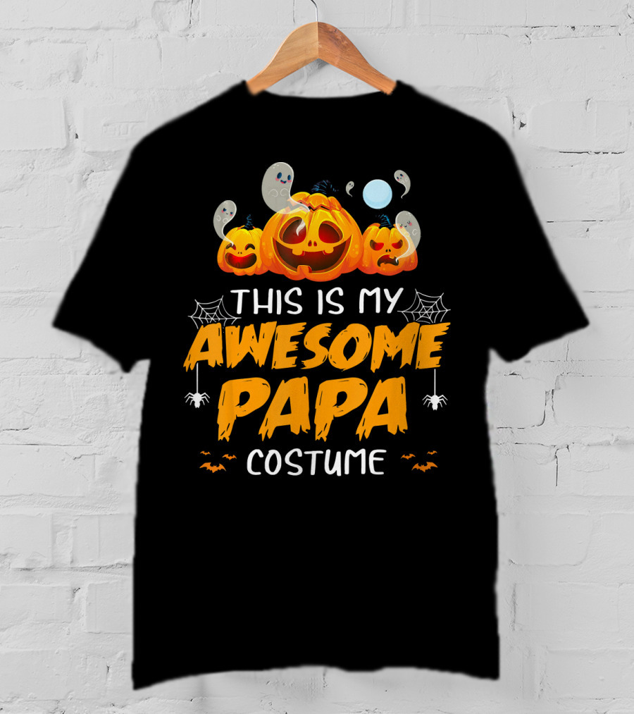 This Is My Awesome Papa Costume Funny Halloween Pumpkins Spiders Ghosts Bats T-Shirt