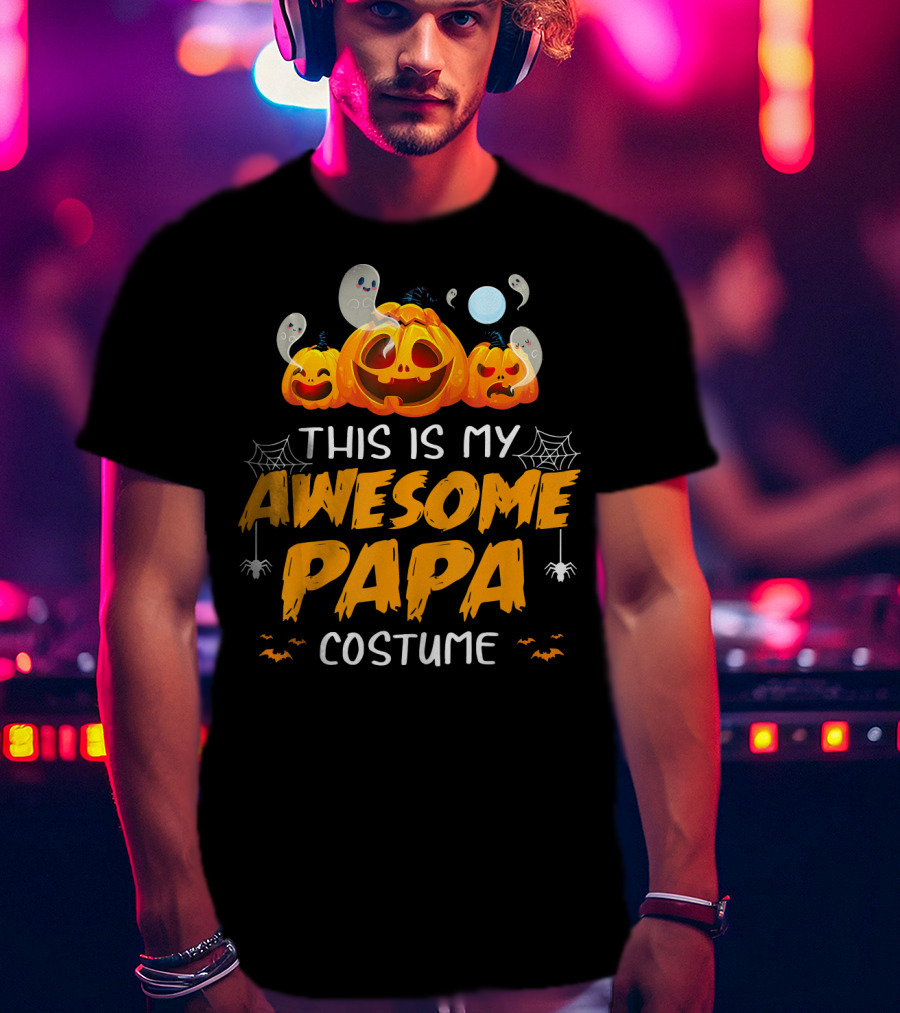 This Is My Awesome Papa Costume Funny Halloween Pumpkins Spiders Ghosts Bats T-Shirt