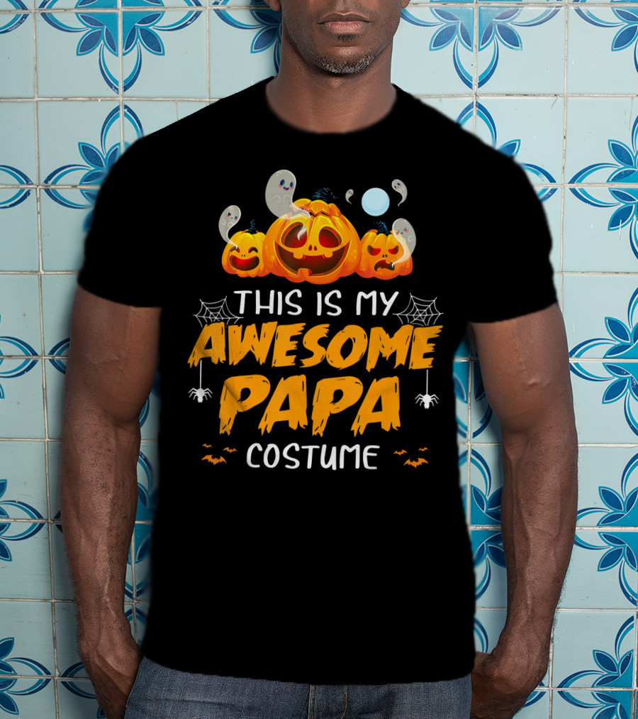 This Is My Awesome Papa Costume Funny Halloween Pumpkins Spiders Ghosts Bats T-Shirt