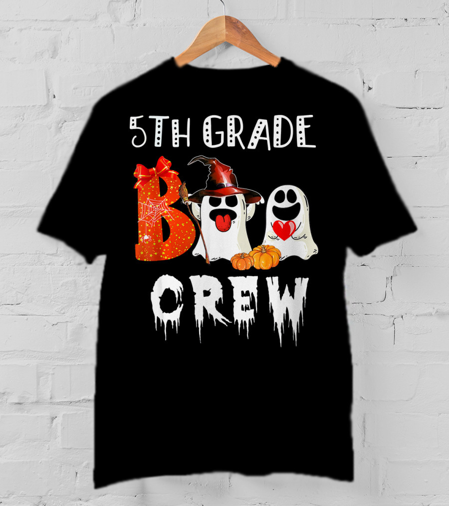 5Th Grade Boo Crew Halloween Ghosts With Witch Hat And Pumpkins T-Shirt