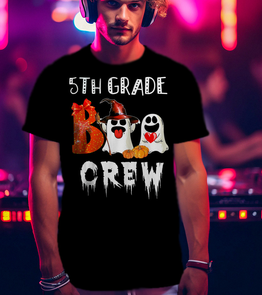 5Th Grade Boo Crew Halloween Ghosts With Witch Hat And Pumpkins T-Shirt