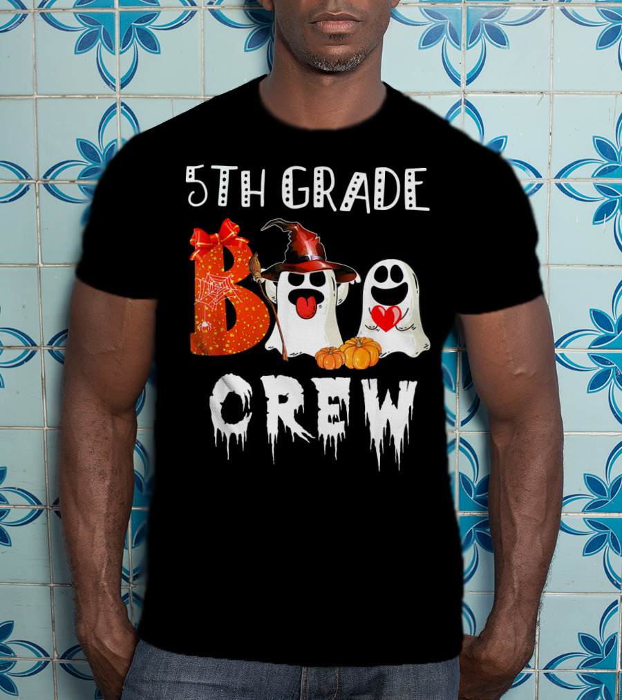 5Th Grade Boo Crew Halloween Ghosts With Witch Hat And Pumpkins T-Shirt