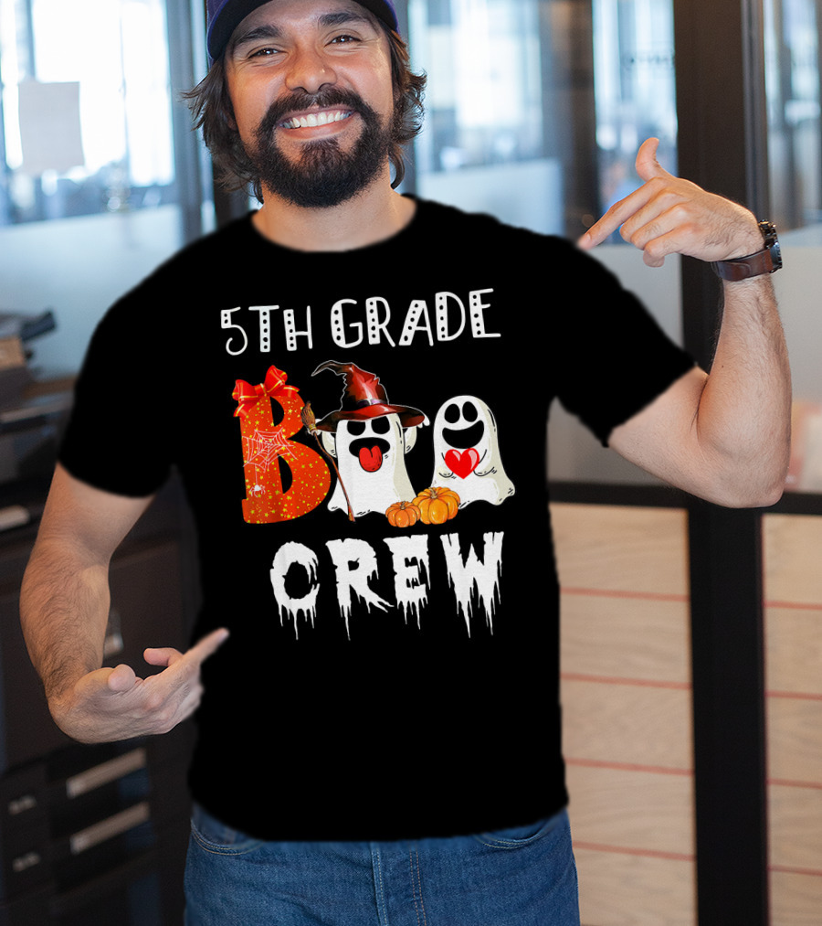 5Th Grade Boo Crew Halloween Ghosts With Witch Hat And Pumpkins T-Shirt