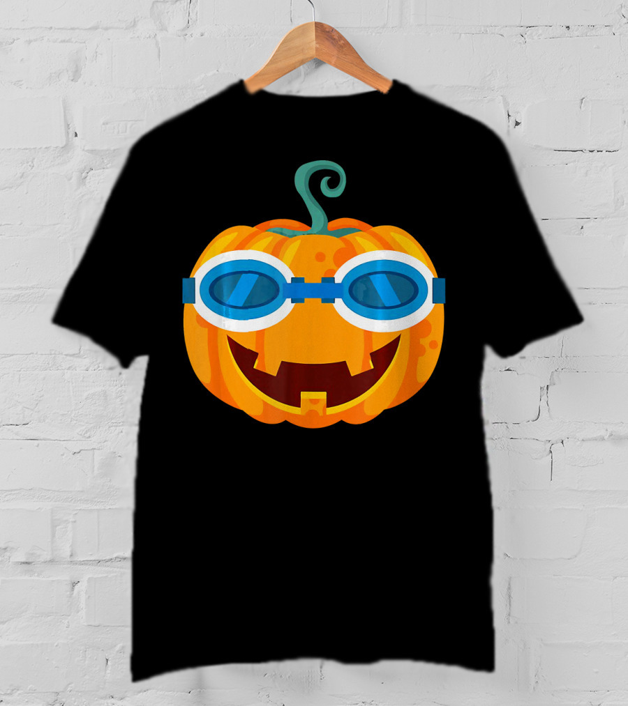 Swimming Pumpkin With Goggles Funny Halloween T-Shirt