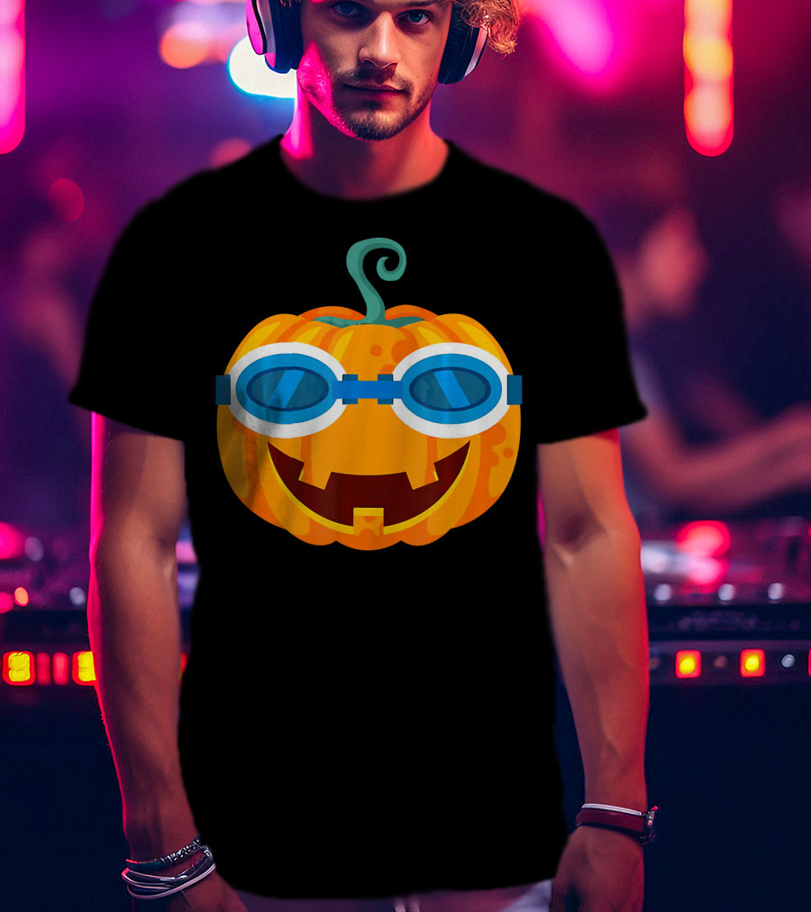 Swimming Pumpkin With Goggles Funny Halloween T-Shirt