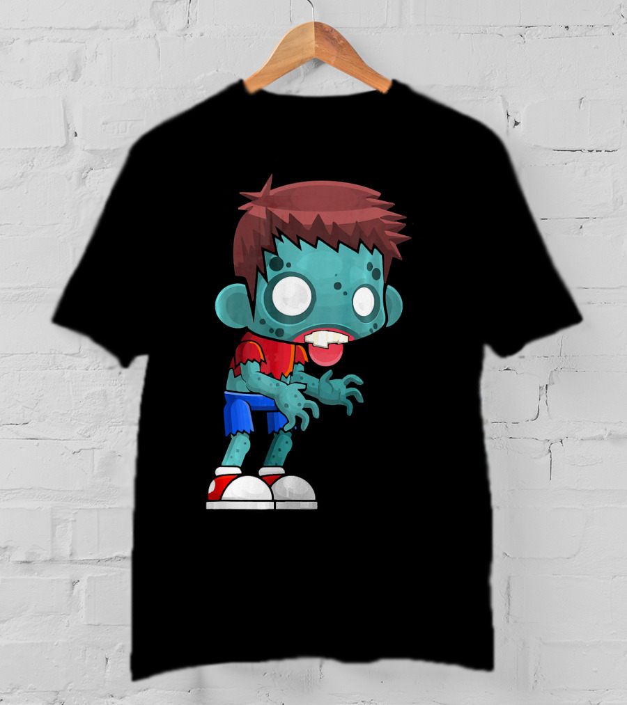 Zombie Boy Cartoon Character With Red Shirt And Blue Shorts T-Shirt