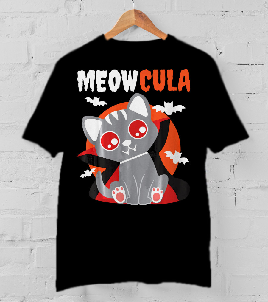 MEOWCULA Vampire Cat Halloween Dracula Bats T-Shirt