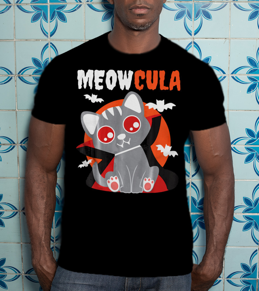 MEOWCULA Vampire Cat Halloween Dracula Bats T-Shirt