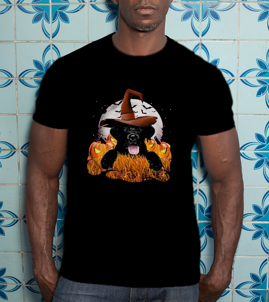 Happy Halloween Labrador Retriever Costume With Witch Hat And Pumpkins T-Shirt