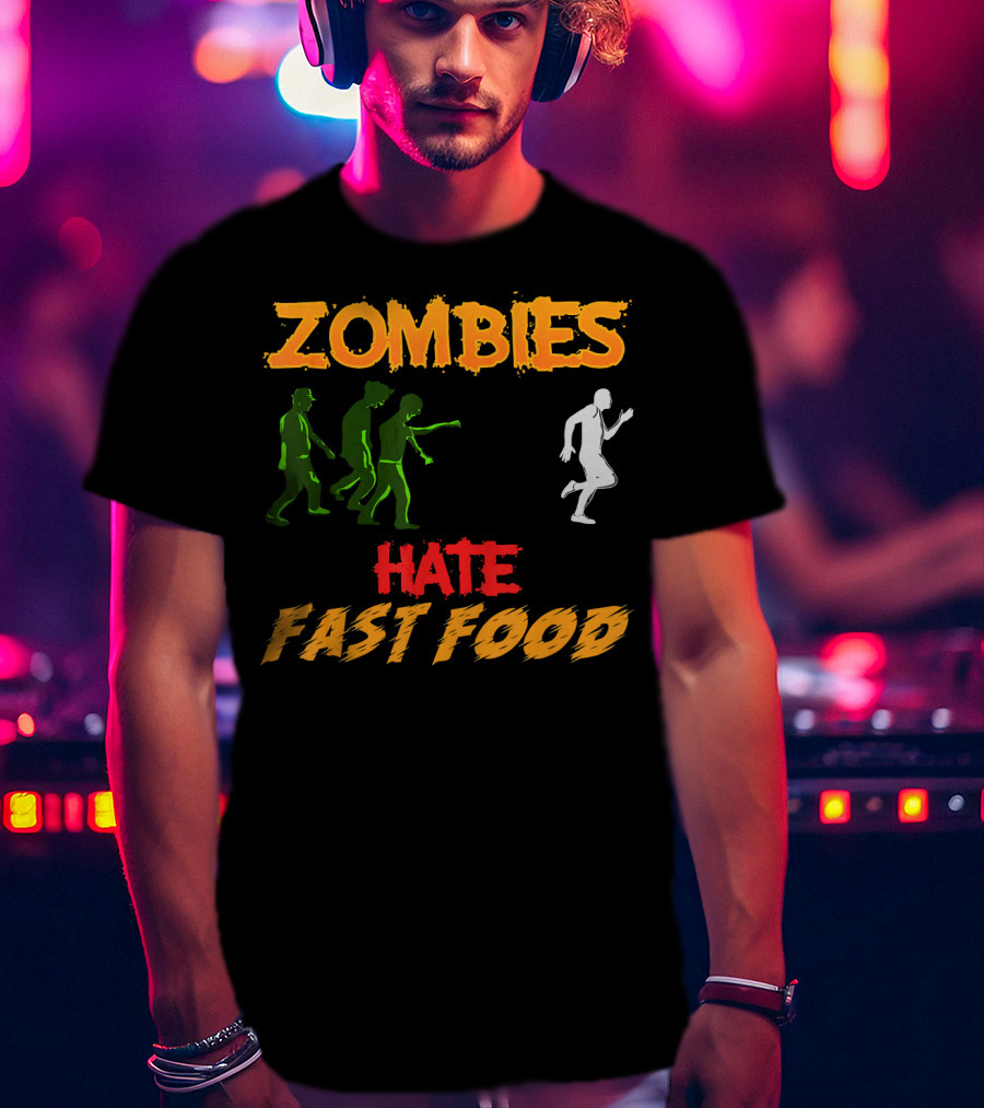 Zombies Hate Fast Food Fleeing From Funny Zombi Chase T-Shirt